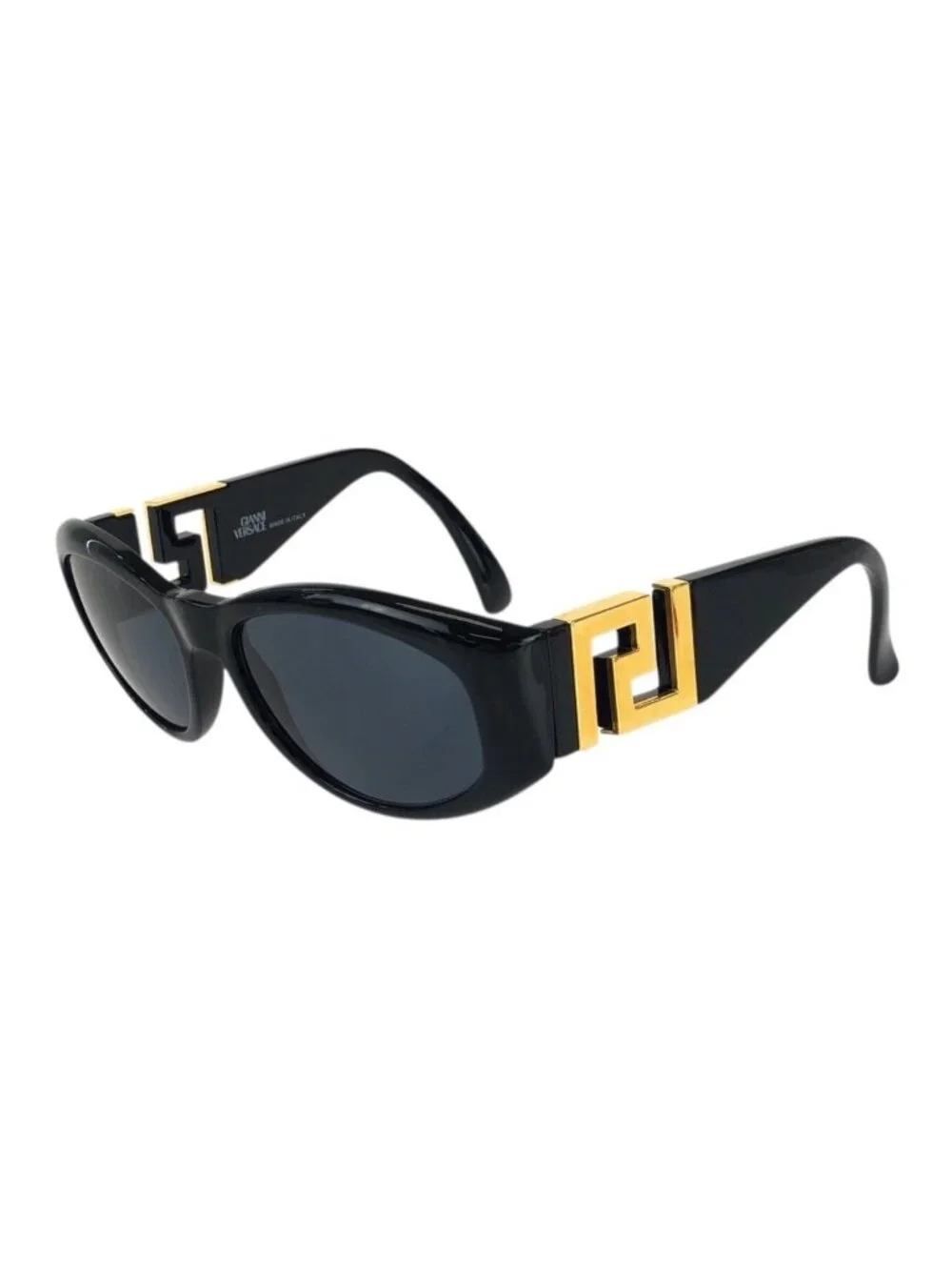 Versace Vintage Greca Black Gold Acetate Metal Mod Sunglasses Eyewear